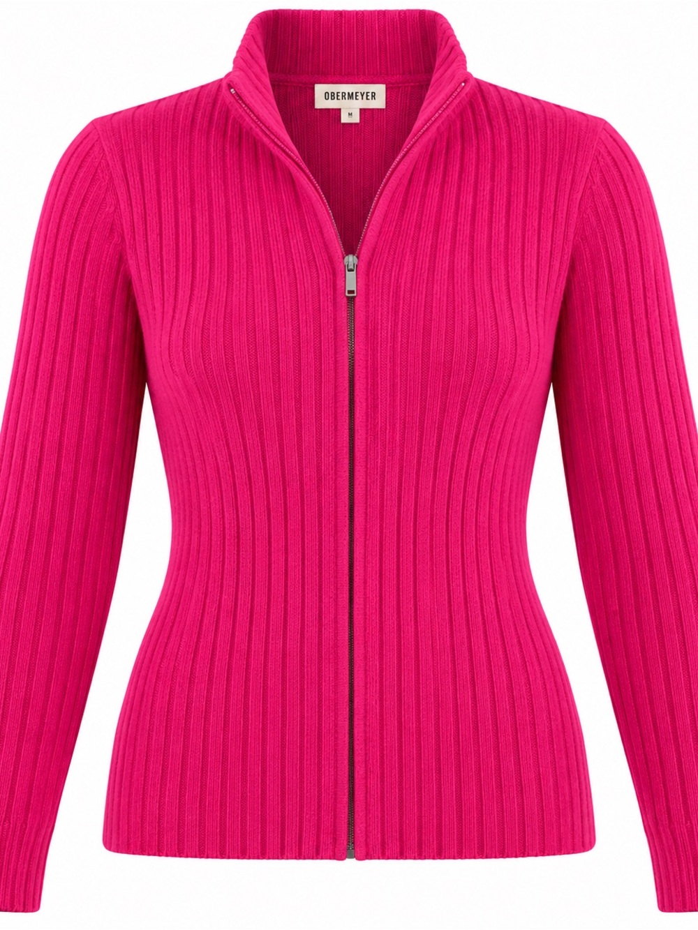 Obermeyer Ribbed Zip-Up V-Neck Sweater - Fuchsia Pink